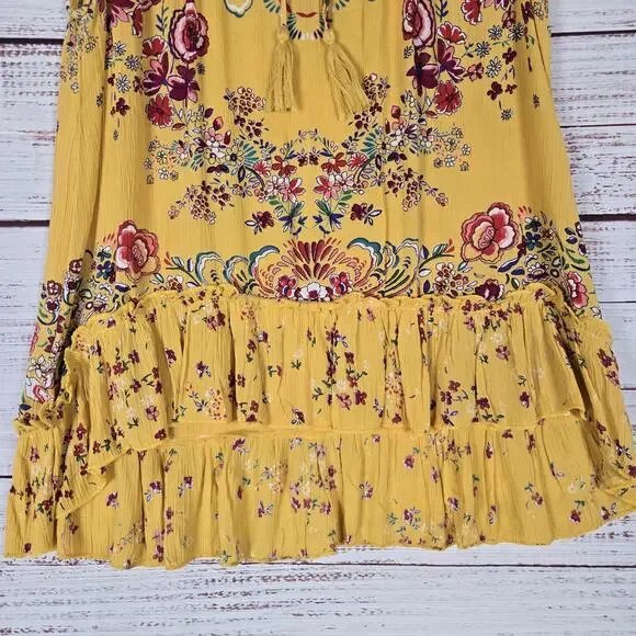 Bila Dress Womens Medium Yellow Floral Boho Sleeveless Ruffle Tiered Tunic Top - Picture 4 of 8